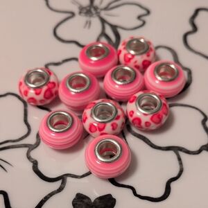 Pink and Silver Charms For Pandora Style Bracelet